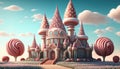 dream magic candy kingdom cute pink beautiful castle peppermint colorful pastel Ai generate