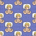 dream pattern. guy on pillow sleeps texture. Sleeping man background