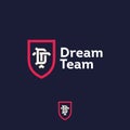 Dream team logo. Sport or business team emblem. D and T letters in the red shield. Royalty Free Stock Photo