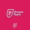 Dream team logo. Sport or business team emblem. D and T letters in the red shield. Royalty Free Stock Photo