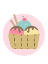 Ice cream cone kawaii dessert cartoon happy icon. Isolated and flat illustration. Vector graphic