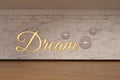 Dream word and bubble on wooden floor. 3D illustration. Royalty Free Stock Photo