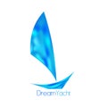 Dream Yacht logo with blue sailboat. Vector logotype