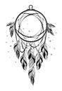 Dreamcatcher, hand-drawn in ink, ethnic feature Royalty Free Stock Photo