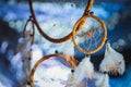 Dreamcatcher against a white blur of snow