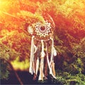 Dreamcatcher, american native amulet on sunset. Shaman Royalty Free Stock Photo