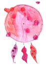 Dreamcatcher amulet watercolor painting handmade art. Spiritual art