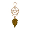 Dreamcatcher with beautiful leaf. Vector clipart isolated