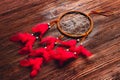 Dreamcatcher on the dark wooden background