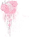 Dreamcatcher decorated with pink flowers on a white background