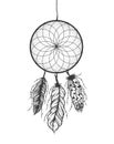 Dreamcatcher with detailed feathers. Boho style tattoo. Vector illustration