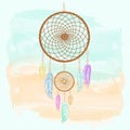 Dreamcatcher, feathers and beads watercolor Royalty Free Stock Photo