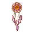 Dreamcatcher with feathers and flower. Vector colorful