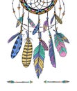 Dreamcatcher, feathers. Hand drawn vector Royalty Free Stock Photo