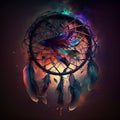 Dreamcatcher with feathers. Dreamcatcher on space background. Royalty Free Stock Photo