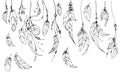 Dreamcatcher hippie decoration tattoo vector line. Boho style, beads and feathers.