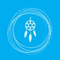 Dreamcatcher icon on a blue background with abstract circles around and place for your text.
