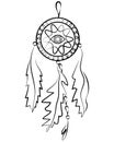 Dreamcatcher. Indian mascot with feathers and amulets from the evil eye. Royalty Free Stock Photo