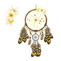 Dreamcatcher isolated watercolor decoration on a white background.