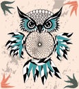 Dreamcatcher with owl. Zentangle. Abstract bird. Mystic symbol. American Indians symbol. for spiritual relaxation