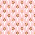Dreamcatcher on pink background, vector seamless pattern in flat style