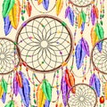 Dreamcatcher Rainbow Feathers Native Charm Item Vector Seamless Pattern Royalty Free Stock Photo