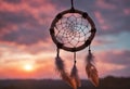 Dreamcatcher sunset sky, boho chic, ethnic amulet symbol Indigenous Peoples Day