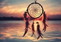 Dreamcatcher sunset sky, boho chic, ethnic amulet symbol Indigenous Peoples Day