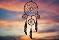 Dreamcatcher sunset sky, boho chic, ethnic amulet symbol Indigenous Peoples Day