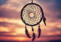 Dreamcatcher sunset sky, boho chic, ethnic amulet symbol Indigenous Peoples Day