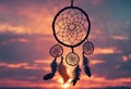 Dreamcatcher sunset sky, boho chic, ethnic amulet symbol Indigenous Peoples Day