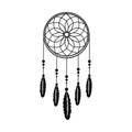 Dreamcatcher with threads, beads and feathers. Halloween. Native American symbol in boho style Royalty Free Stock Photo