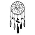 Dreamcatcher with threads, beads and feathers. Halloween. Witch. Native American symbol in boho style Royalty Free Stock Photo