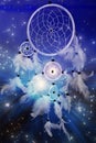 Beautiful dreamcatcher with white featers and stars Royalty Free Stock Photo