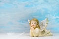 Dreaming angel on a blue background: greeting card for death, ch