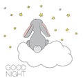 Dreaming bunny. Card with Cute bunny.