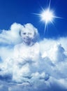 Dreaming child on a sunny sky Royalty Free Stock Photo