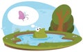 Dreaming frog in pond. Illustration for internet and mobile website Royalty Free Stock Photo
