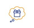 Dreaming of Gift line icon. Present box sign. Vector Royalty Free Stock Photo