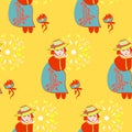 Dreaming Little Girls Repeat Pattern In Red, Yellow And Blue