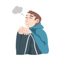 Dreaming Man in Hoody Fantasizing Imagining Something in His Head Vector Illustration Royalty Free Stock Photo