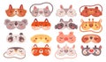 Dreaming masks. Blindfold with drawing cute animal or cat face, eyemask sleeping time for travel dream, pajama party