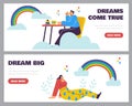 Dreaming people web banners set, flat vector illustration.