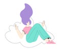 Dreaming Woman Character Sit on Cloud Having Fancy Imagination Vector Illustration