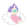Dreaming Woman Character Sit on Cloud Having Fancy Imagination Vector Illustration