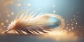 Dreamlike abstract blue and gold feather background.
