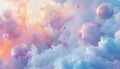 dreamlike abstract space scene featuring celestial orbs and distorted shapes in array of pastel hues creating sense Royalty Free Stock Photo
