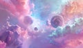 dreamlike abstract space scene featuring celestial orbs and distorted shapes in array of pastel hues creating sense Royalty Free Stock Photo