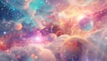 dreamlike abstract space scene featuring celestial orbs and distorted shapes in array of pastel hues creating sense Royalty Free Stock Photo