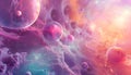 dreamlike abstract space scene featuring celestial orbs and distorted shapes in array of pastel hues creating sense Royalty Free Stock Photo